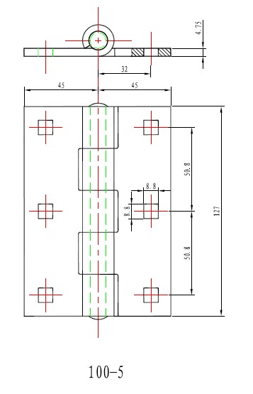 100-5型鉸鏈尺寸示意圖
